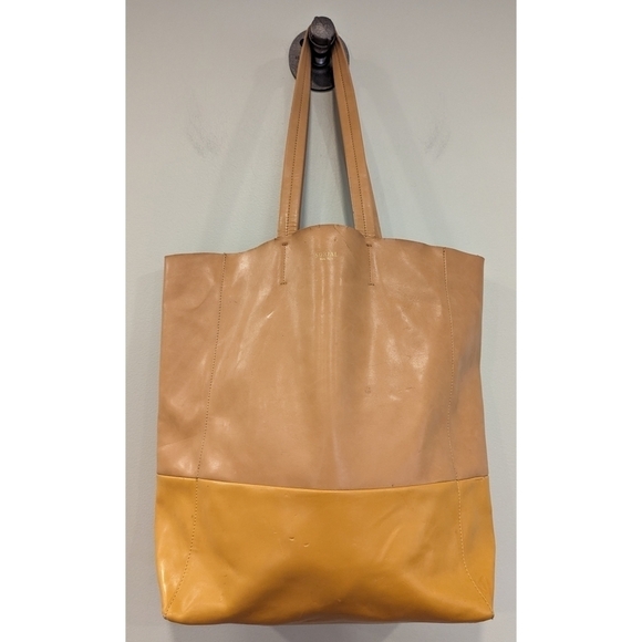 Sorial New York Vegan Leather Yellow Tan Shoulder Tote Bag - Picture 1 of 10